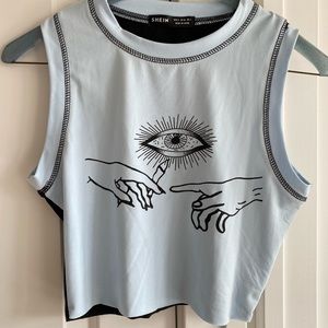 Shein light blue & black fitted crop top, size S